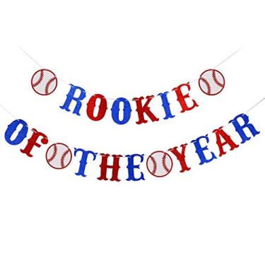 Imagem de Faixa Glittery Rookie of The Year - tema de bolas de beisebol crianças decorações de festa de aniversário - tema de beisebol para meninos decoração de festa
