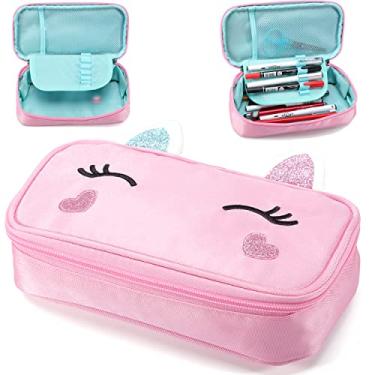 Imagem de Estojo de lápis bonito para meninas mulheres crianças caixa de caneta macia suporte de bolsa de papelaria de grande capacidade estojos marcador materiais escolares organizador de escritório universitário grande armazenamento, Rosa, Caixa de lápis