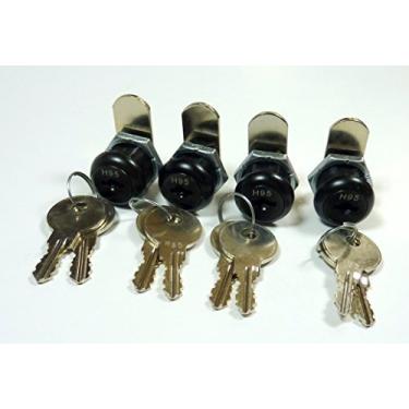Imagem de Pacote com 4 unidades de fechadura dupla de 1,58 cm com face preta, tipo chaveiro com 2 chaves para armários, gavetas, jogos de pinball, etc.