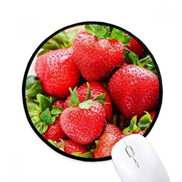Imagem de Mouse pad com imagem de morango vermelho e frutas frescas para escritório tapete redondo para computador