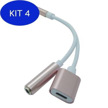 Imagem de Kit 4 Cabo Adaptador Lightning Splliter Carregador Fone P2