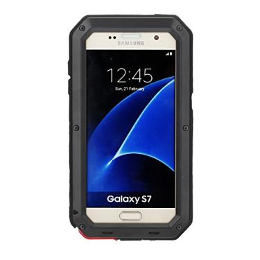 Imagem de Capa compatível com Samsung Galaxy S7, capa de metal resistente para esportes ao ar livre, à prova d'água, à prova de choque, à prova de poeira, com protetor de tela temperado de vidro embutido (preto)