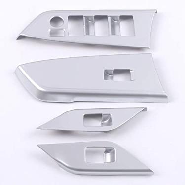 Imagem de Xodouhi Acessórios de carro tampa do painel do botão de elevação da janela elétrica apto para Toyota Sienna 2021 2022 interruptor de vidro 4 peças ABS apoio de braço elevação botão guarnição (prata)