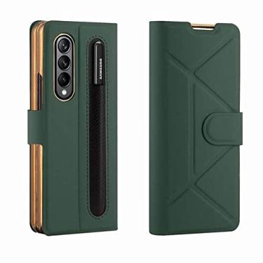 Imagem de Forte capa flip mangetic para samsung z dobra 4 capa com suporte de caneta s protetor de tela de vidro temperado para samsung z dobra 4, verde, para samsung z dobra 4 5g