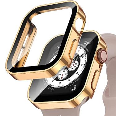Imagem de DYIZU Capa rígida para Apple Watch 44mm 45mm 40mm protetor de tela de vidro temperado capa protetora durável ultrafina para iWatch SE 6 5 Starlight (cor: ouro rosa, tamanho: 44mm)