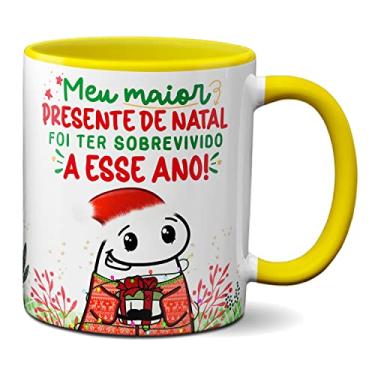 Imagem de Caneca Engraçada Presente Natal Flork Sobrevivi a Esse Ano (Amarela)
