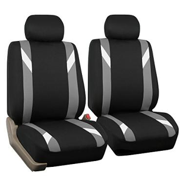Imagem de FH Group Conjunto dianteiro de capas de assento de carro de pano para assentos baixos com encosto de cabeça removível, ajuste universal, capa de assento compatível com airbag para SUV, Sedan, Van,