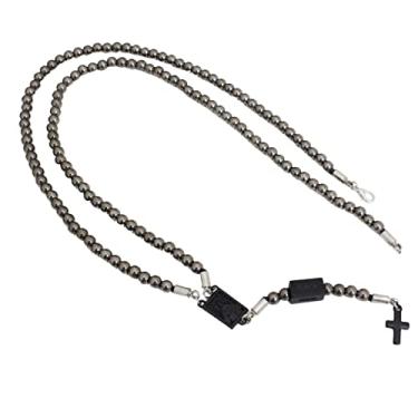 Imagem de Colar Terço Masculino Grafite Pingente Fé Força Coragem Cruz