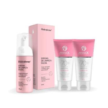 Imagem de Anasol Protetor Solar Facial Clareador FPS 70 Vegano 60g 2 unidades + Hidrabene Espuma de Limpeza Facial Vegano 50ml 1 unidade COMBO