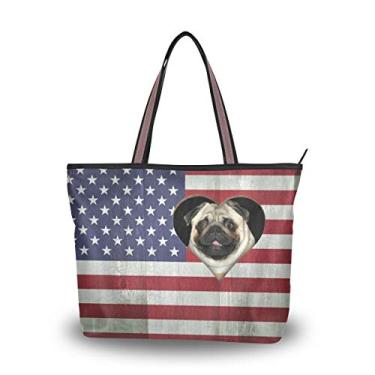 Imagem de Bolsa de ombro My Daily Fashion para mulheres, bolsa de mão para cachorro pug bandeira americana grande, Multicoloured, Medium