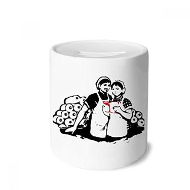 Imagem de DIYthinker Estudo de livro feminino vermelho com estampa chinesa caixa de dinheiro caixa de cerâmica porta-moedas presente de cofrinho