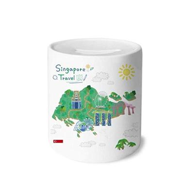 Imagem de DIYthinker Caixa de moedas de cerâmica com mapa de viagem de Singapura, presente de cofrinho