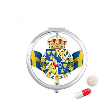 Imagem de Estojo de comprimidos com emblema nacional Suécia com símbolo do país, caixa de armazenamento de medicamentos