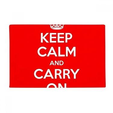 Imagem de DIYthinker Tapete vermelho com citação Keep Calm and Carry On Tapete antiderrapante para porta de banheiro