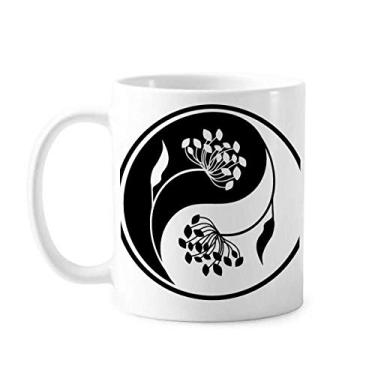 Imagem de Culture Yin-yang Caneca de flor branca preta cerâmica café porcelana copo talheres