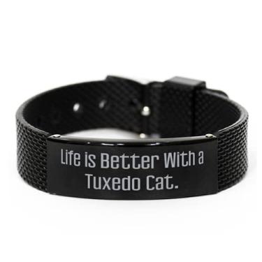 Imagem de SpreadPassion Presente de gato de smoking épico, Life is Better with a a Smoking, pulseira de malha de tubarão preto de gato de smoking da Friends