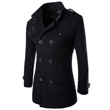 Imagem de Elonglin Casaco masculino jaqueta Mi-Long com botão duplo blazer fantasia sobretudo, Preto, US XL (Asian 4XL)