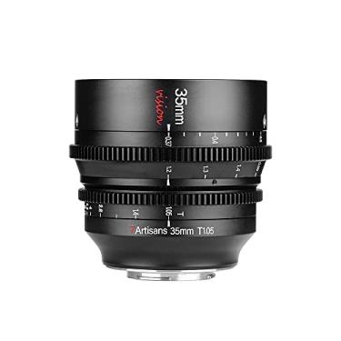 Imagem de 7artisans Lente cinematográfica grande angular T1.05 de 35 mm compatível com câmera sem espelho de montagem M43, foco manual, baixa distorção, lente de cinema preta.