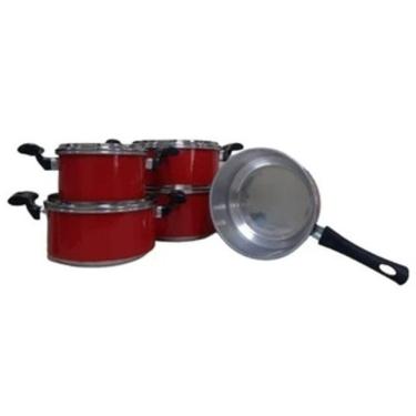 Imagem de Conjunto Caracas 5 Panelas Alumínio Vermelho C/ Tampa Vidro