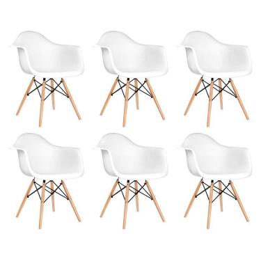 Imagem de Kit 6 Cadeiras Eames Eifflel com Braço Daw de Madeira com Assento Branco