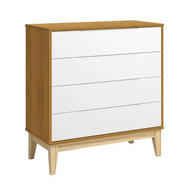 Imagem de Cômoda 4 Gavetas Elfe com Pés em Madeira Natural – Branco Fosco e Savana
