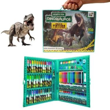 Imagem de Kit Para Colorir Maleta Escolar Estojo Infantil De Dinossauro 150Pç At