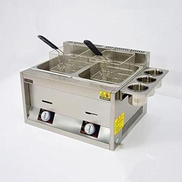 Imagem de Fritadeira A Gás Com Tanques Duplos 18L, Fritadeira Comercial De Aço Inoxidável Com Cesta Dupla, Aquecimento Rápido, Para Frango, Batatas Fritas, Peixe E Óleo De Camarão,Enchanting12