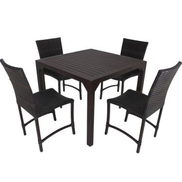 Imagem de Conjunto de 4 Cadeiras e Mesa Quadrada 100x100 com Tampo Ripado em Alumínio - Área, Cozinha Trama