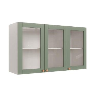Imagem de Armário Aéreo 3 Portas 120cm com Porta de Vidro Arizona Cabecasa Madeiramadeira Branco/Menta