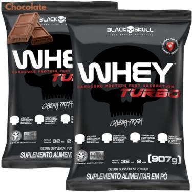 Imagem de 2x Whey Protein Concentrado Turbo Refil 907g - Kit 2X Black Skull - Ganho de Massa Muscular (Chocolate)