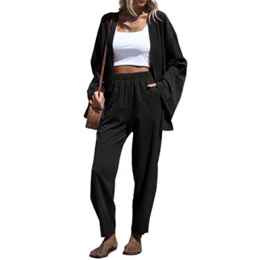 Imagem de Conjunto de Calças de Jaqueta Solta Feminina, Manga de Ombro Caída Poliéster Terno Solto Feminino Lavável à Máquina Cor Sólida para Uso Diário (S)