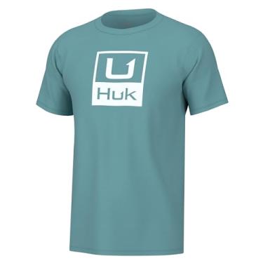 Imagem de HUK Camiseta masculina padrão de manga curta desempenho, camiseta de pesca com logotipo empilhado - azul marinho