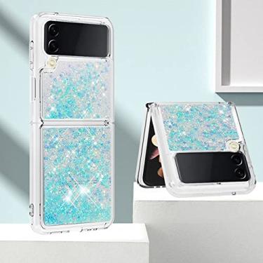 Imagem de Para samsung z flip 4 flip 5 glitter case para samsung galaxy z flip5 zflip 3 4 5 gradiente capa à prova de choque, skyblue, para samsung z flip 4