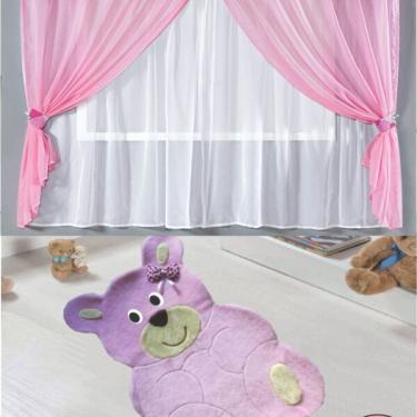 Imagem de Kit Decoração P/ Quarto De Menina = Cortina Voal Bia + Tapete