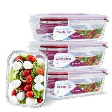 Imagem de Conjunto 4 Potes Vidro Hermético Marmita Mantimentos 640ml (Vermelho)