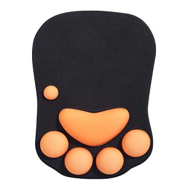 Imagem de DOBAOJIA Mouse pad pata de gato, tapete de rato com suporte de pulso, bonito tapete de rato ergonómico, para casa/escritório/jogos, tapete de rato preto e laranja