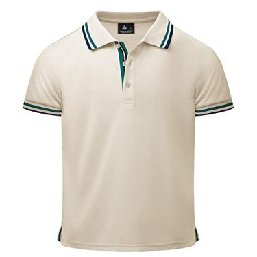 Imagem de WENTTUO Camisa polo masculina manga curta piqué uniforme escolar desempenho gola golfe camisetas macias idade 7-16, #3043 Bege, 13-14 Anos