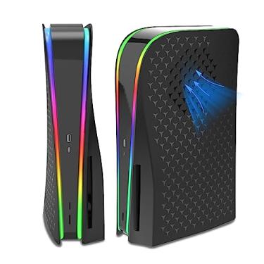 Imagem de PS5 Faceplate with RGB Light bar,Dust Filter for Cooling Vents LED Strip Light Console Cover for PlayStation 5 Disc Edition DIY Decoration Kit Accessories-Black
