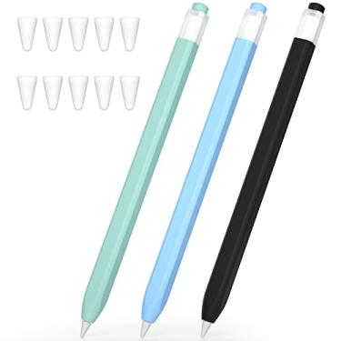 Imagem de JOOSKO Pacote com 3 capas para Apple Pencil compatíveis com Apple Pencil 1ª geração, capa de silicone antiderrapante, com 10 capas de silicone