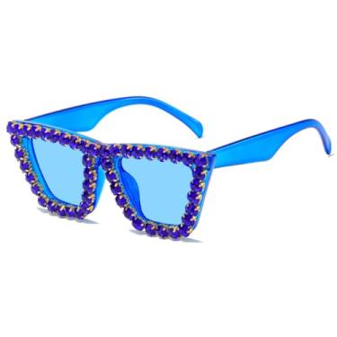 Imagem de Strass gato olho glitter óculos de sol feminino cateye vintage espumante cristal diamante óculos de sol, c5, um tamanho