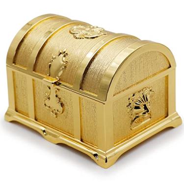 Imagem de AVESON Caixa de joias retangular vintage metal tesouro baú caixa de presente caixa de presente para meninas senhoras mulheres, médio, dourado