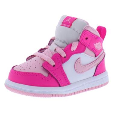 Imagem de Nike Jordan 1 Tênis infantil médio, Branco/Rosa Macio Médio - Branco/Pitch White, 17