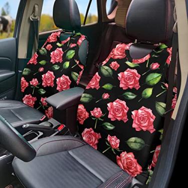 Imagem de GOSTONG Colete de capa de assento de carro com estampa de flores rosa e acessórios automotivos Protetores de ajuste universal para a maioria dos carros, caminhões, SUV Sedans