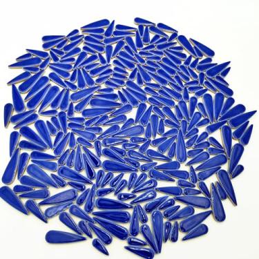 Imagem de 400 g de gota de água folhas de pétalas de cerâmica azulejos de mosaico para artesanato DIY, peças de mosaico de cerâmica em forma de gota para molduras de fotos, copos, vasos de flores, tanque de peixes, vasos, fazer pedras de pisar (azul royal)