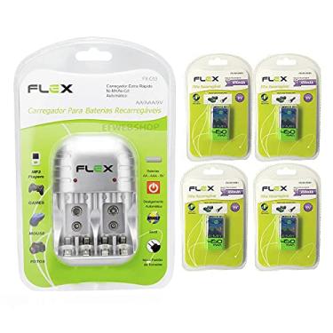 Imagem de Carregador de Pilhas Flex C03 Com 4 Baterias 9v 450 mah Recarregável FX-9V/450