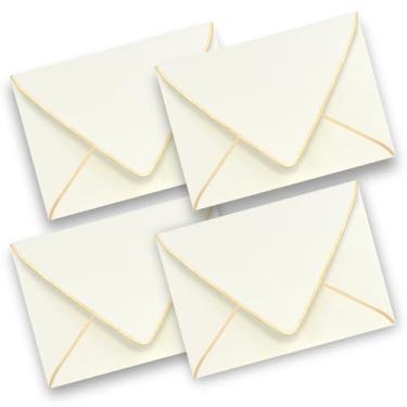 Imagem de Envelopes V-Flap Pacote com 50 - Tamanho A4, Borda Dourada, Ideal para Convites, Cartões e Todas as Ocasiões (Bege)