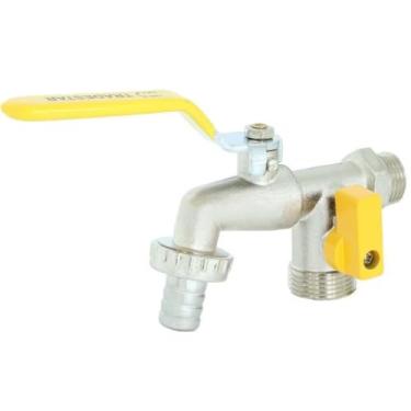 Imagem de Torneira Com Duas Saídas Metal Para Jardim Quintal Tanque Com Bico 1/2" e 3/4" | Fertak