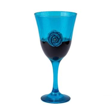 Imagem de Taça Azul Iemanjá Lirio Rosa Super luxo 330 ml -Vidro