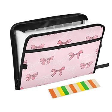 Imagem de OTVEE Pasta de arquivo expansível Pink Bows com 13 bolsos e abas coloridas, pasta organizadora de documentos com zíper expansível para letra A4 tamanho