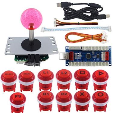 Imagem de SJ@JX Arcade Game Stick DIY Kit Buttons with Logo 8 Way Joystick USB Encoder Cable Controller for PC PS3 PS2 MAME Raspberry Pi Red
